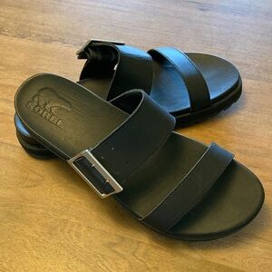 Sorel Black Leather Sandals with Strap